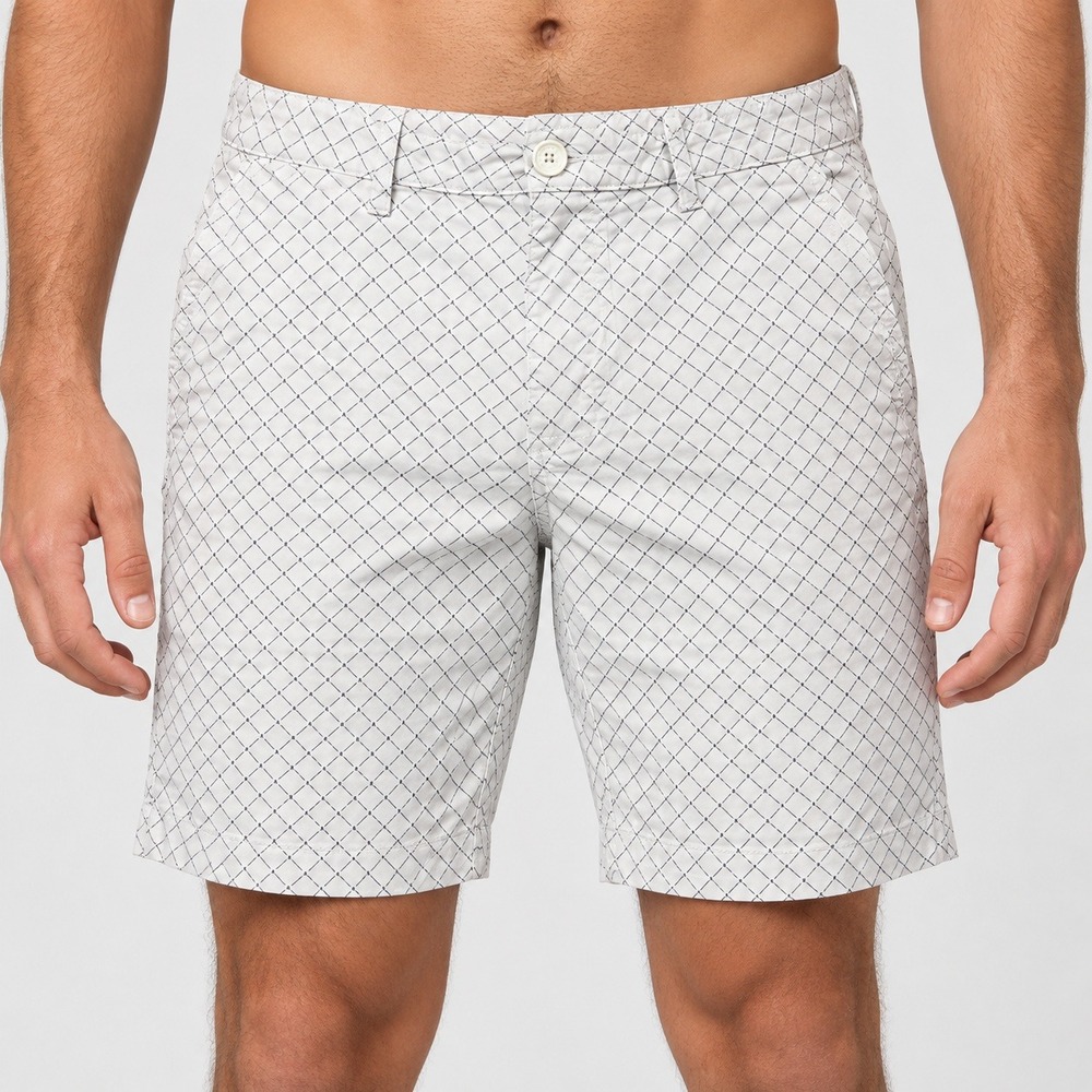 Armani Exchange Mens White Diamond Grid Logo Chino Shorts Size 32